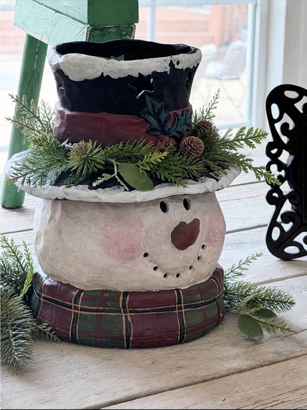 NWT Rustic Ceramic Snowman Jar Candle Holder. Holiday Decor | 2004 | Yankee